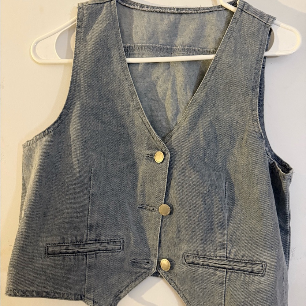 Red Dress Boutique Denim Vest with Gold Accents